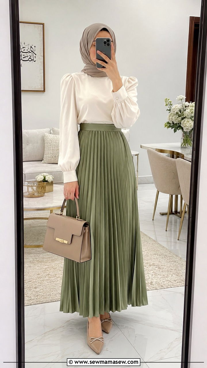Pleated Maxi Skirt with a Long Sleeve Blouse - 20 Modest outfit ideas for iftar