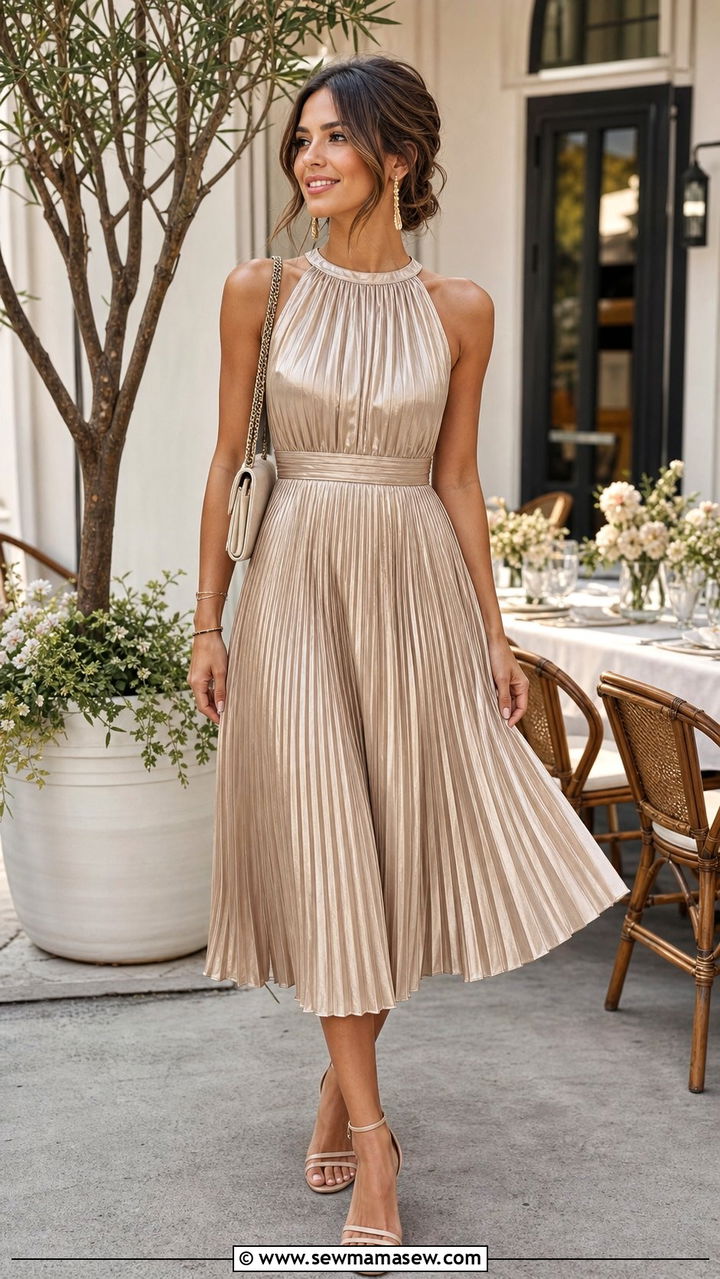 Pleated Midi Dress Bridal Shower Outfit - 35 bridal shower outfit ideas