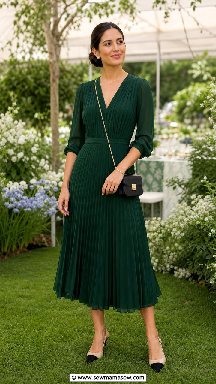 Pleated Midi Dress With Slingback Heels Outfit - 25 elegant outfits aesthetic