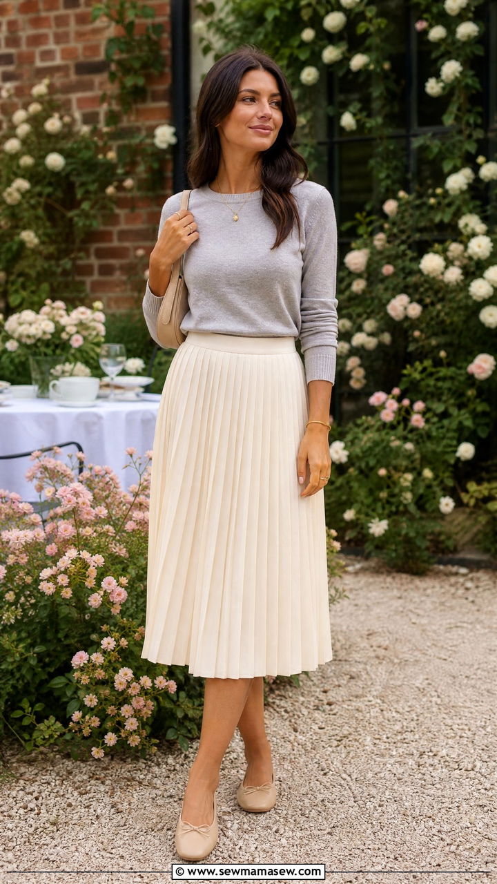 Pleated Midi Skirt And Cotton Sweater Brunch - 30 Brunch outfit ideas clean girl