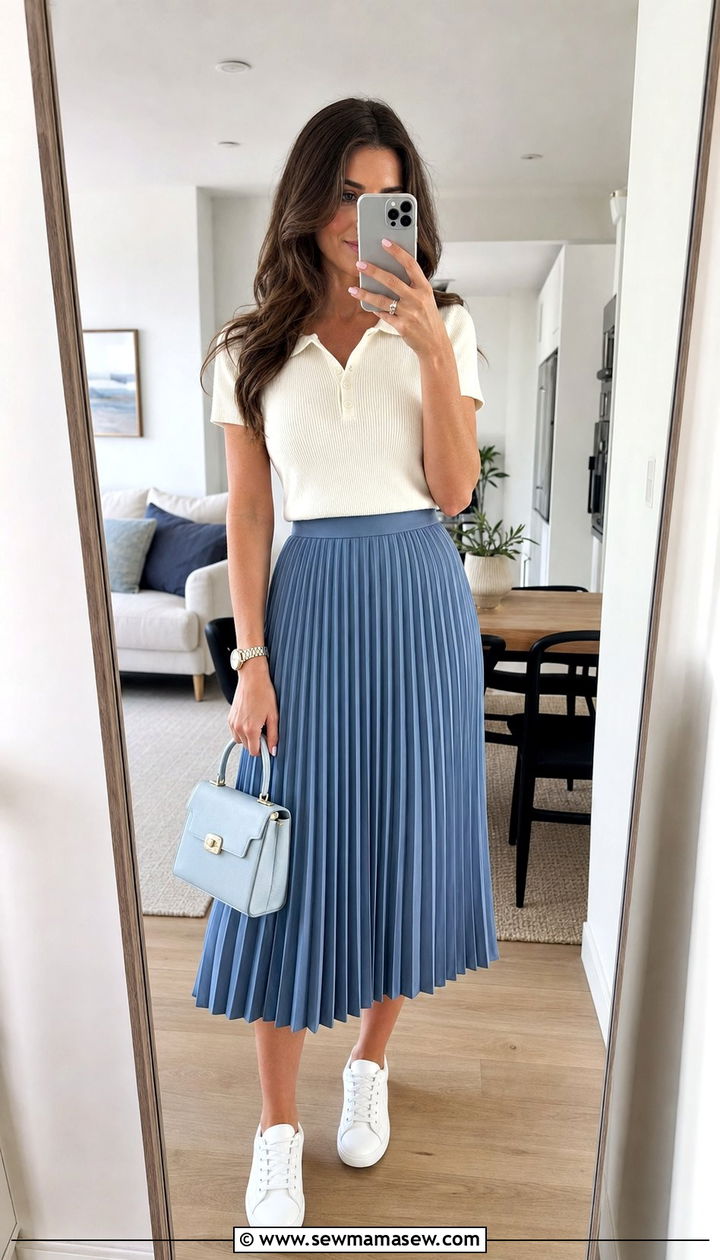 Pleated Midi Skirt And Fitted Polo Outfit - 25 spring summer 2026 outfits classy