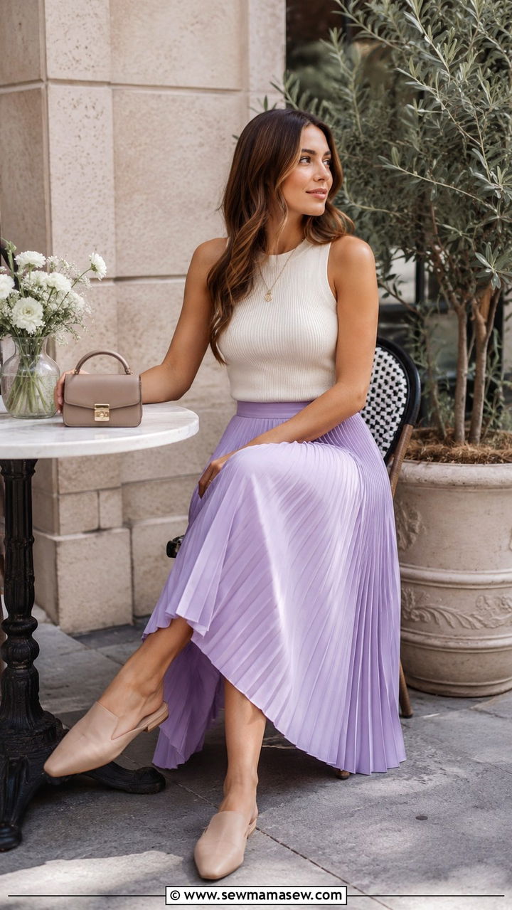 Pleated Midi Skirt And Sleeveless Knit Top Summer Outfit 2026 - 20 summer outfits 2026 women Pinterest