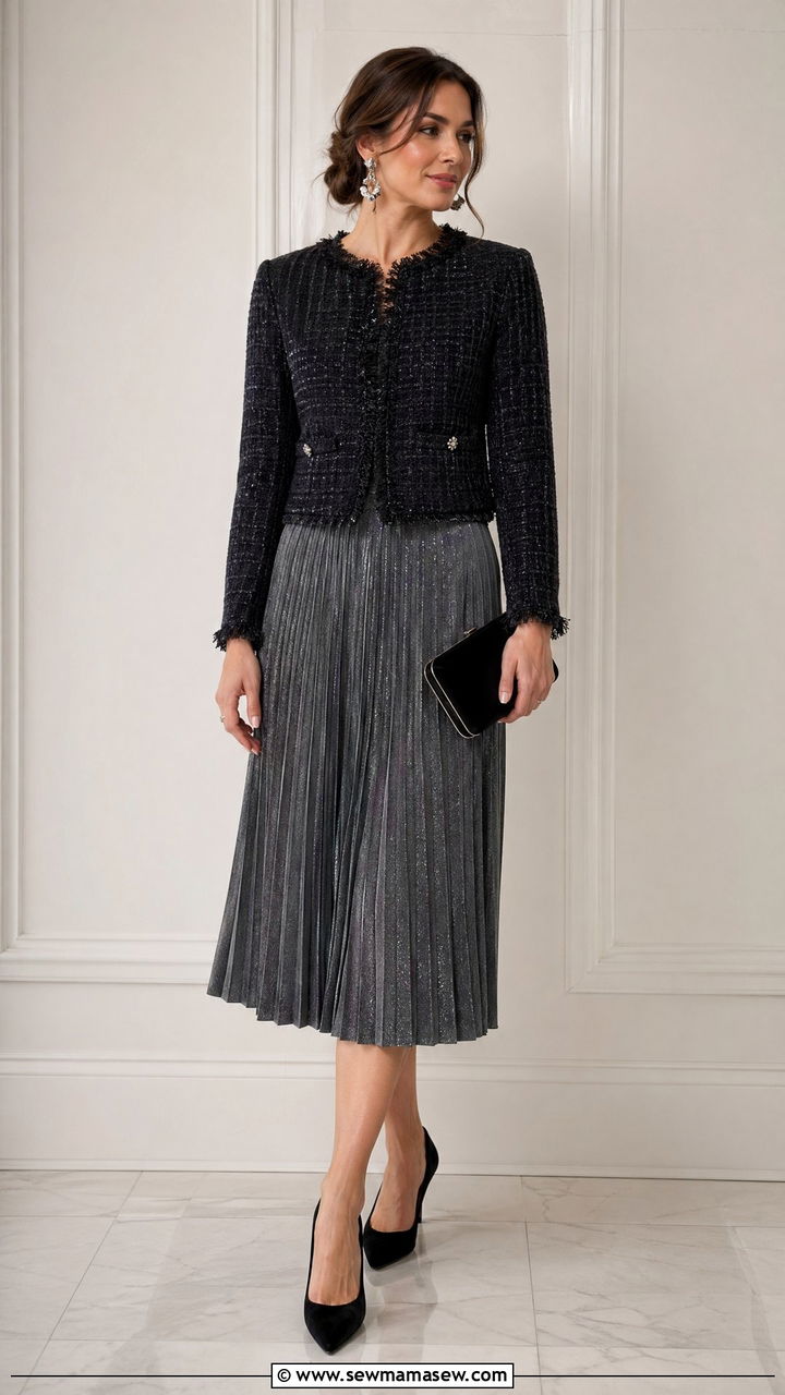 Pleated Midi Skirt And Tweed Jacket - 35 Designer outfit ideas