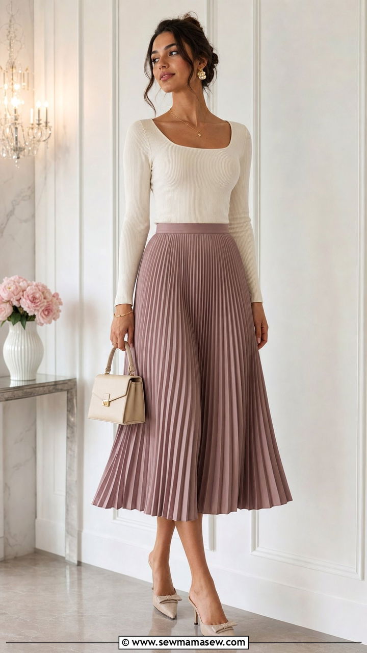 Pleated Midi Skirt Dinner Outfit - 25 dinner outfits 2026