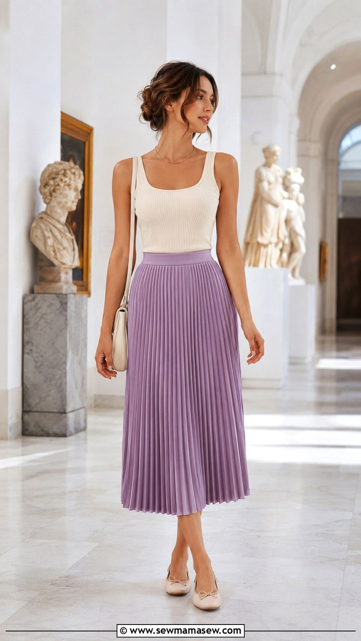 Pleated Midi Skirt Outfit - 30 romantic outfits