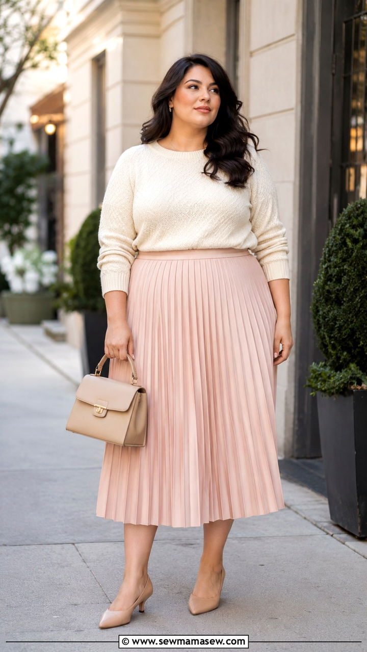 Pleated Midi Skirt Outfit Plus Size - 30 Spring outfits for curvy women