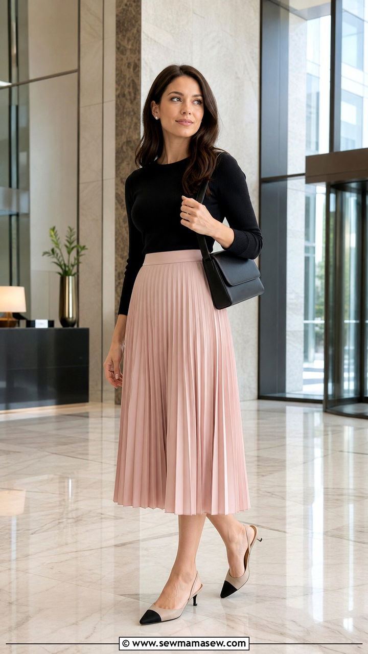 Pleated Midi Skirt Outfit Work - 20 35 year old woman outfit ideas