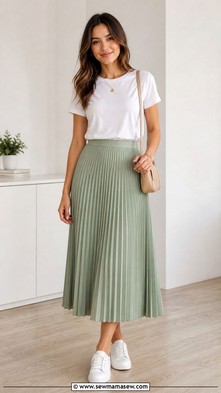 Pleated Midi Skirt Spring Outfit - 40 Chic spring outfits