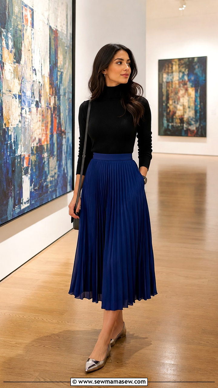 Pleated Midi Skirt With A Fitted Turtleneck And Pointed Toe Flats - 20 Profile photo outfit ideas