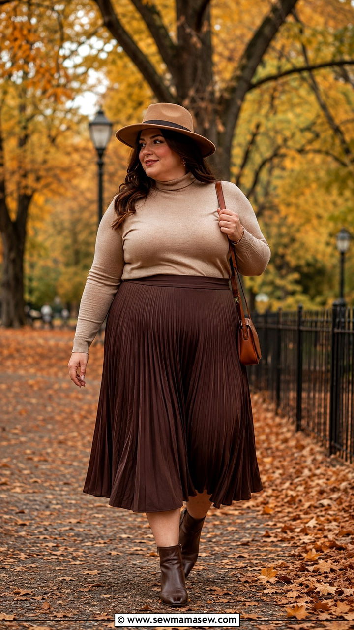 Pleated Midi Skirt With A Turtleneck - 25 Plus size outfit ideas for 18-20
