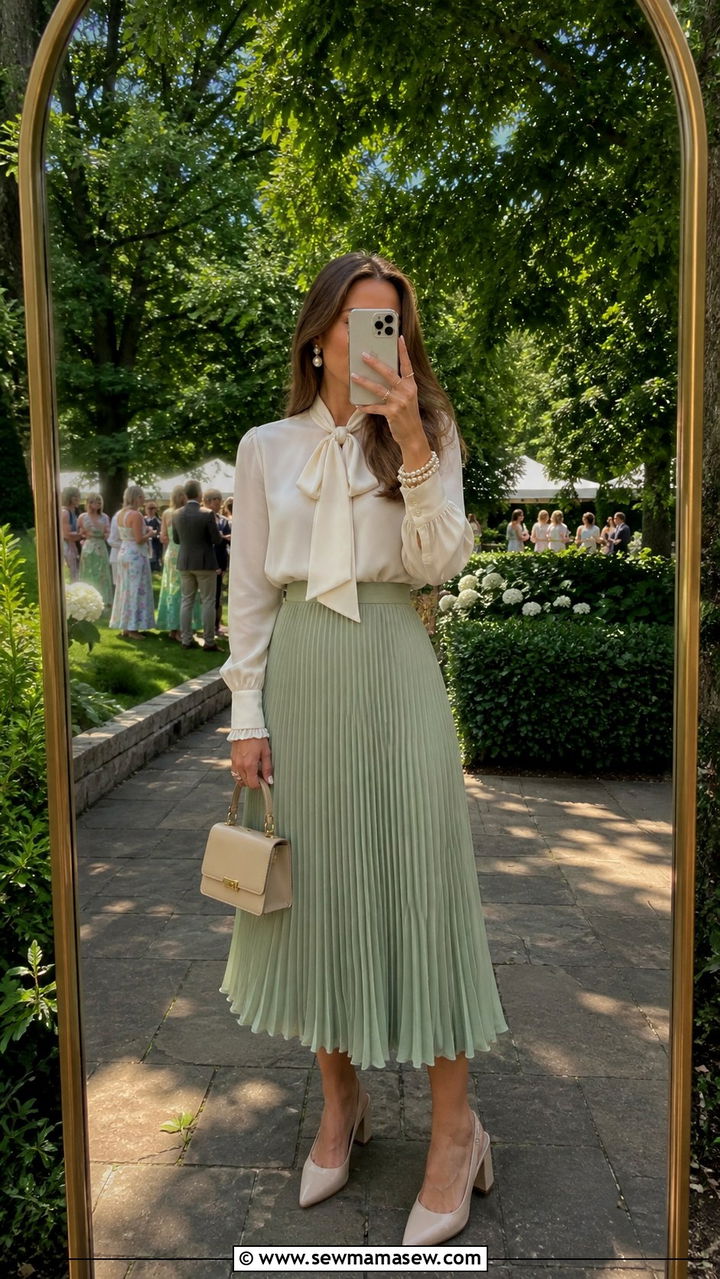 Pleated Midi Skirt With Blouse Wedding Guest - 40 what to wear to a wedding guest
