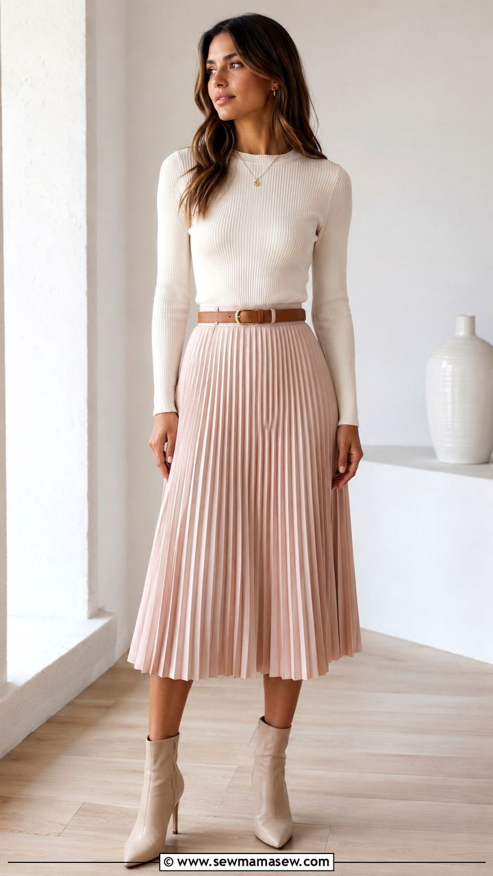 Pleated Midi Skirt With Fitted Knit Top Rectangle Body - 30 Outfit ideas for rectangle body
