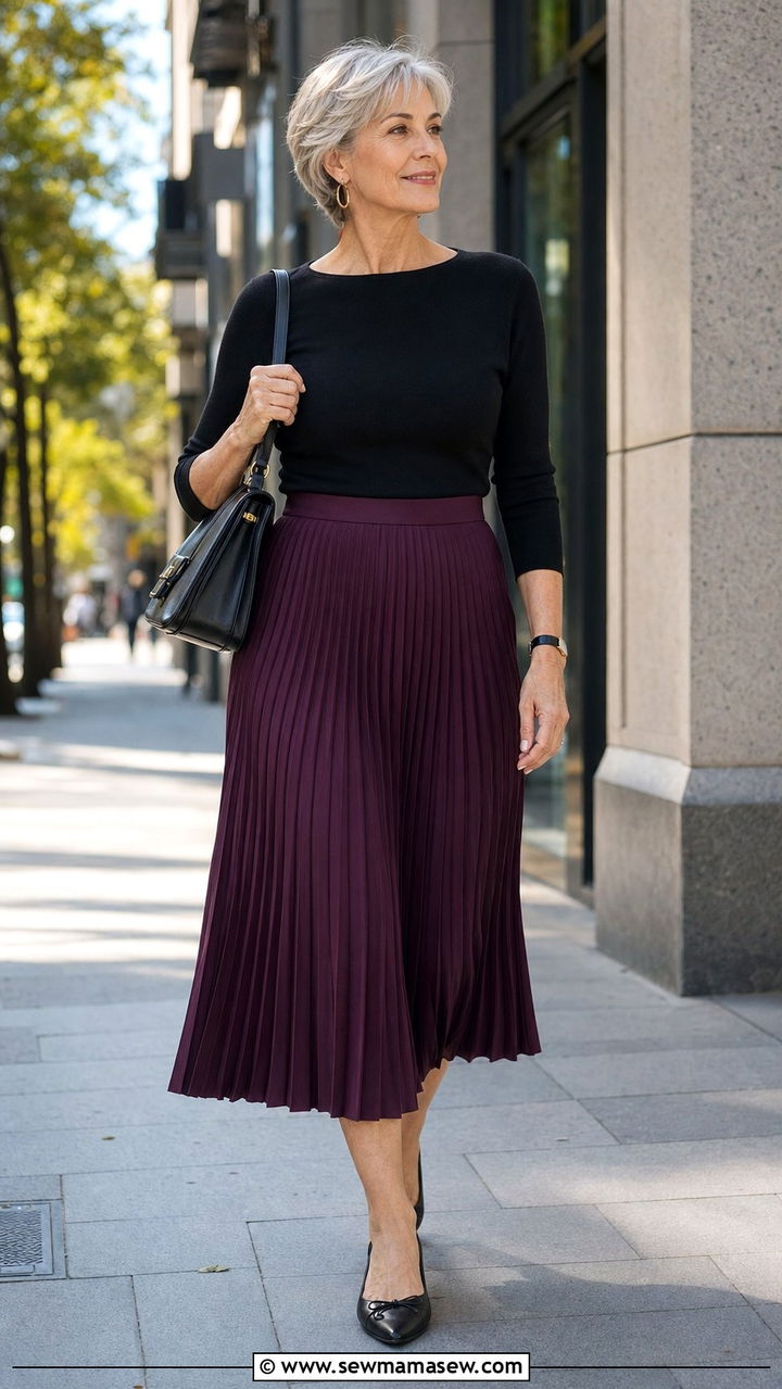 Pleated Midi Skirt With Fitted Knit - 25 Sophisticated outfit ideas for women over 60