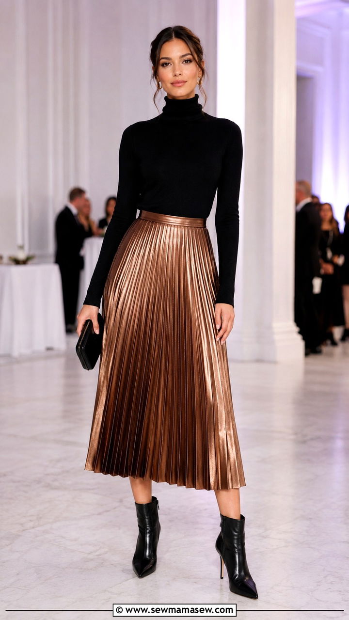 Pleated Midi Skirt With Fitted Turtleneck - 30 classy outfits for tall women