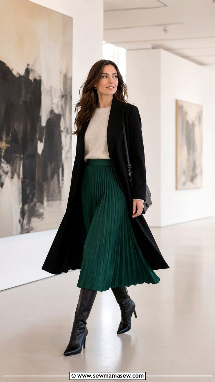 Pleated Midi Skirt With Knee High Boots - 30 Pleated skirt outfit ideas with boots
