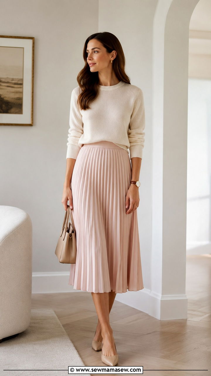 Pleated Midi Skirt With Lightweight Knit - 30 Old money outfit ideas spring 2026