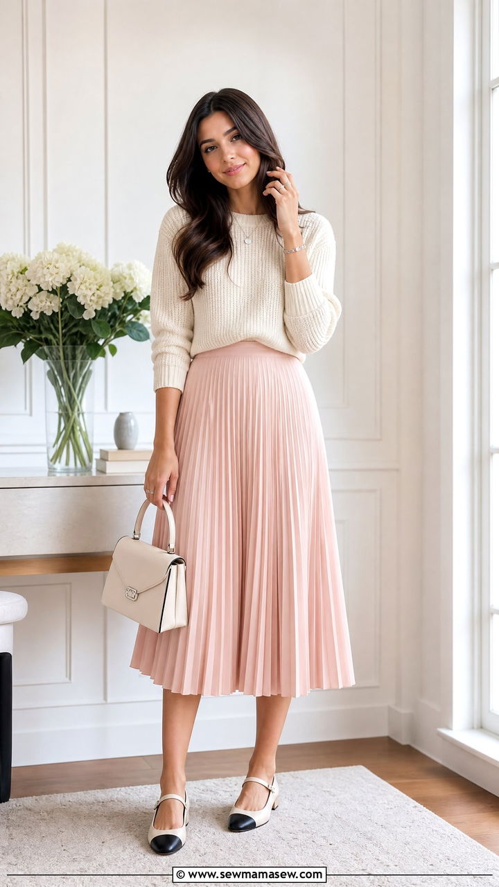 Pleated Midi Skirt With Mary Janes - 25 Spring outfits with mary janes