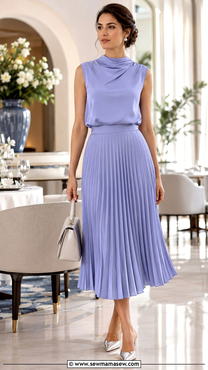 Pleated Midi Skirt With Sleeveless Blouse - 30 resort outfits 2026