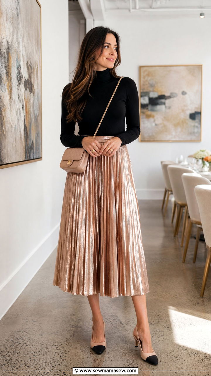 Pleated Midi Skirt With Slingback Heels Brunch Outfit - 25 Brunch outfit ideas with heels
