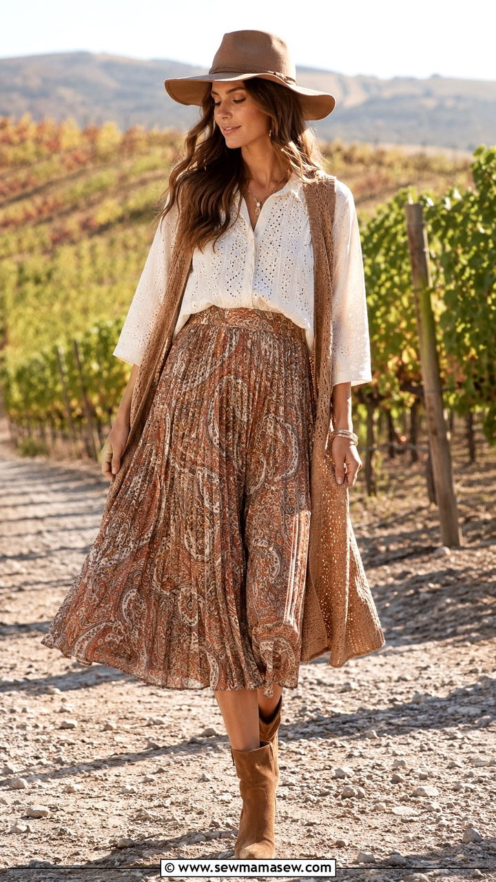 Pleated Midi Skirt With Suede Boots Boho - 30 Pleated skirt outfit ideas with boots