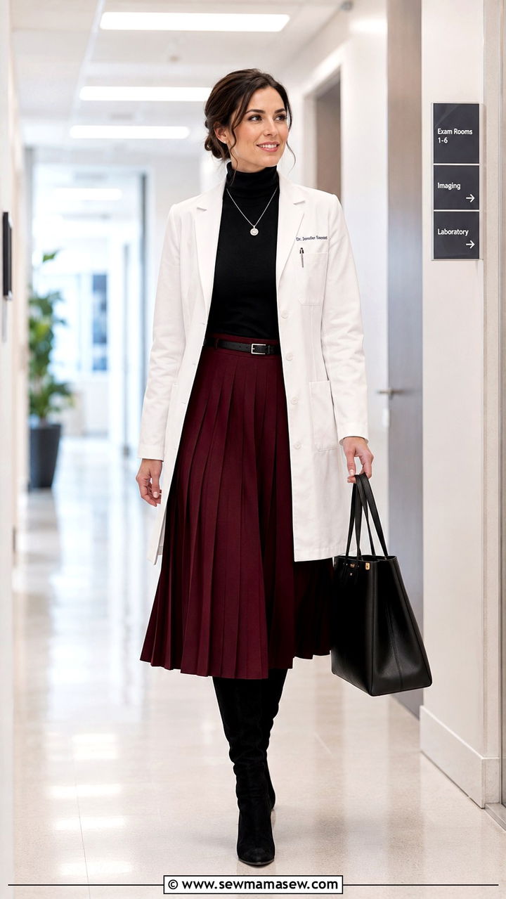 Pleated Midi Skirt With Turtleneck - 30 Doctor outfit ideas