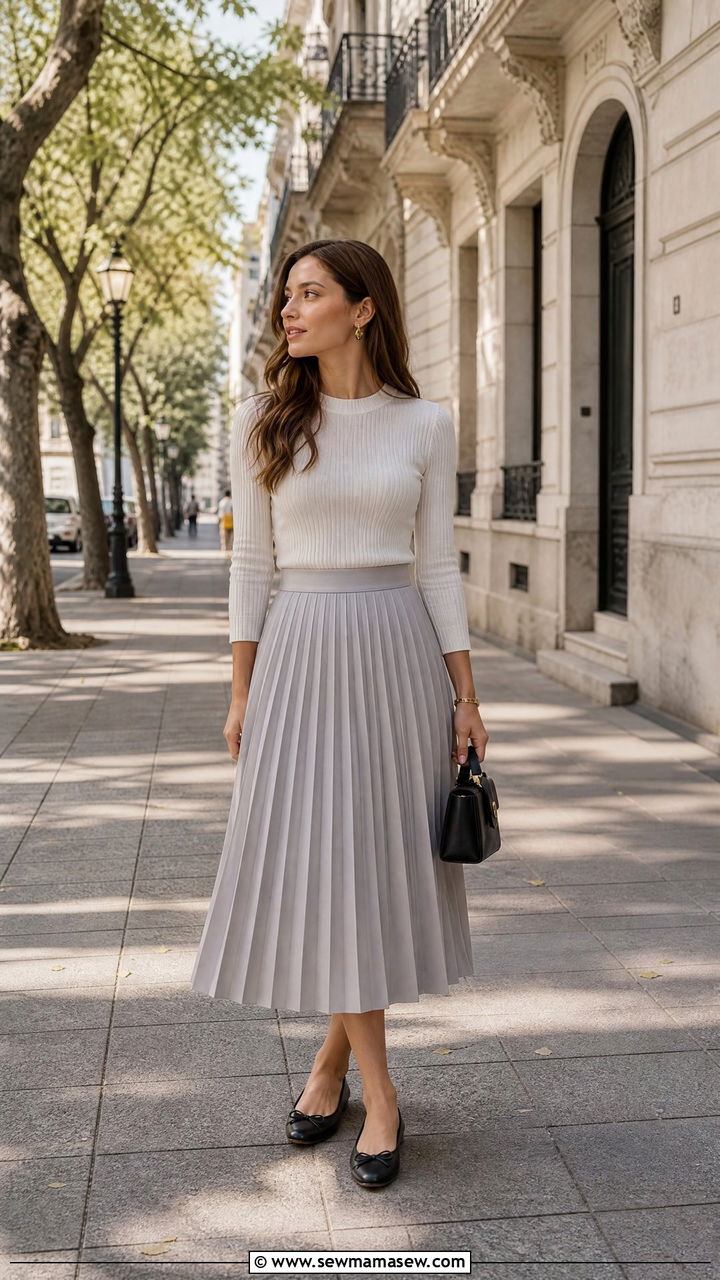 Pleated Midi Skirt and Ballet Flats for Buenos Aires Recoleta Afternoon - 25 Buenos Aires outfit ideas