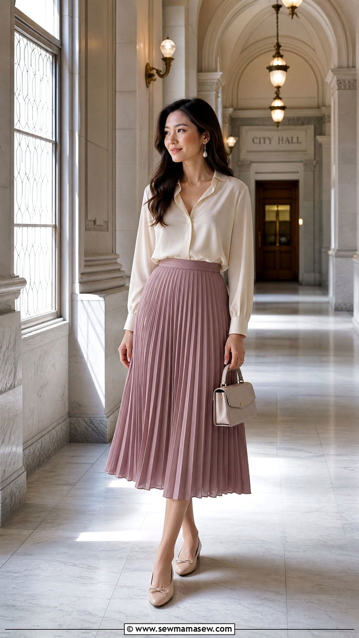 Pleated Midi Skirt and Blouse City Hall Wedding Guest - 25 City hall wedding guest outfits