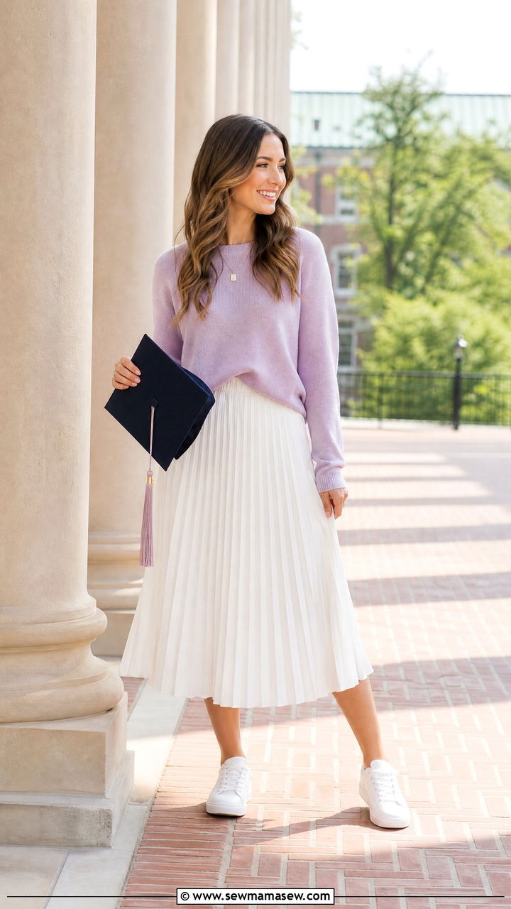 Pleated Midi Skirt and Cashmere Sweater Outfit - 25 graduation outfits aesthetic