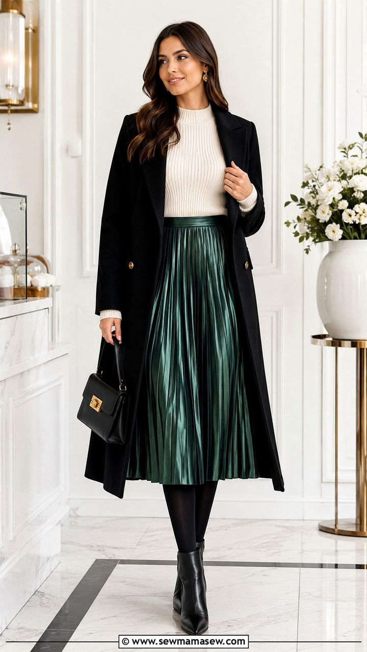 Pleated Midi Skirt and Knit Sweater Brunch Outfit - 25 seasonal brunch outfit ideas