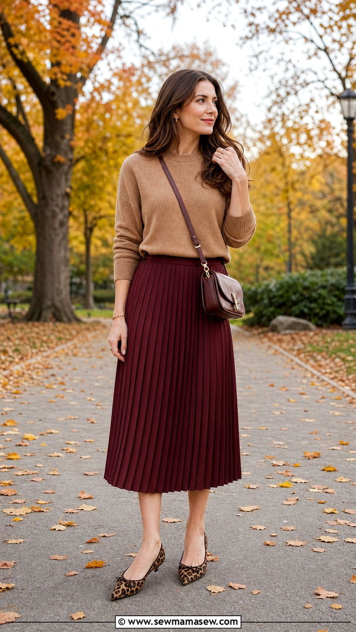 Pleated Midi Skirt and Knit Sweater Outfit - 25 elegant outfits 2026