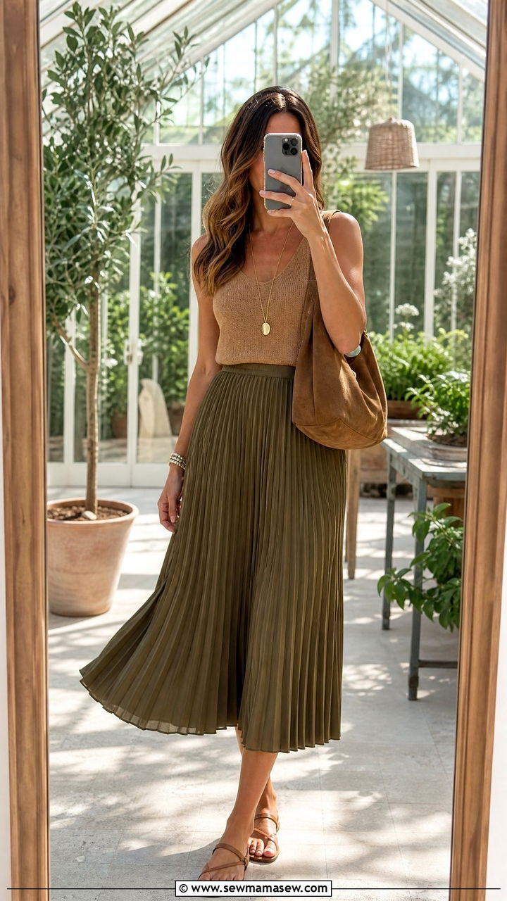 Pleated Midi Skirt and Knit Tank Top - 25 poetcore outfits for women