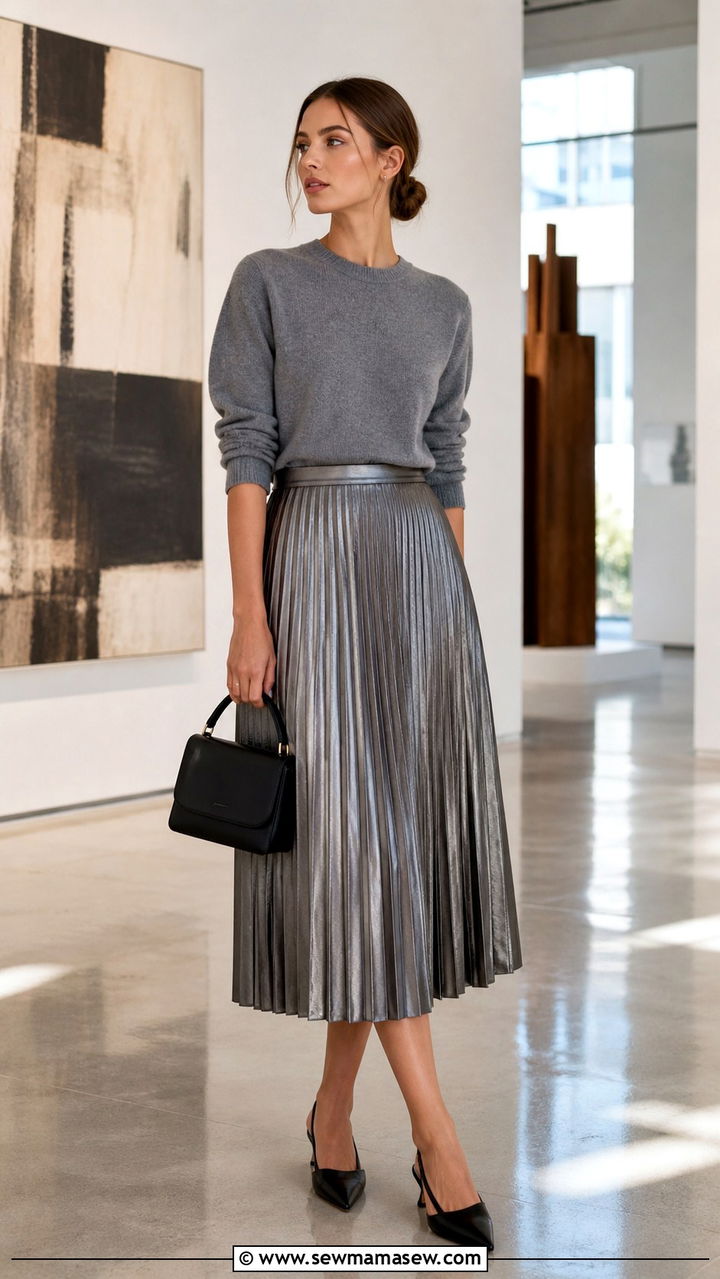 Pleated Midi Skirt and Sweater Art Basel Outfit - 20 Basel outfit ideas