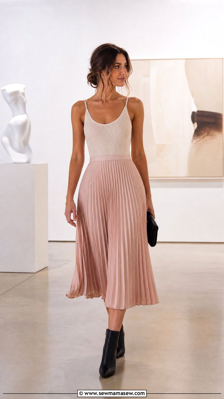 Pleated Midi Skirt with Ankle Boots - 30 Summer outfits with ankle boots