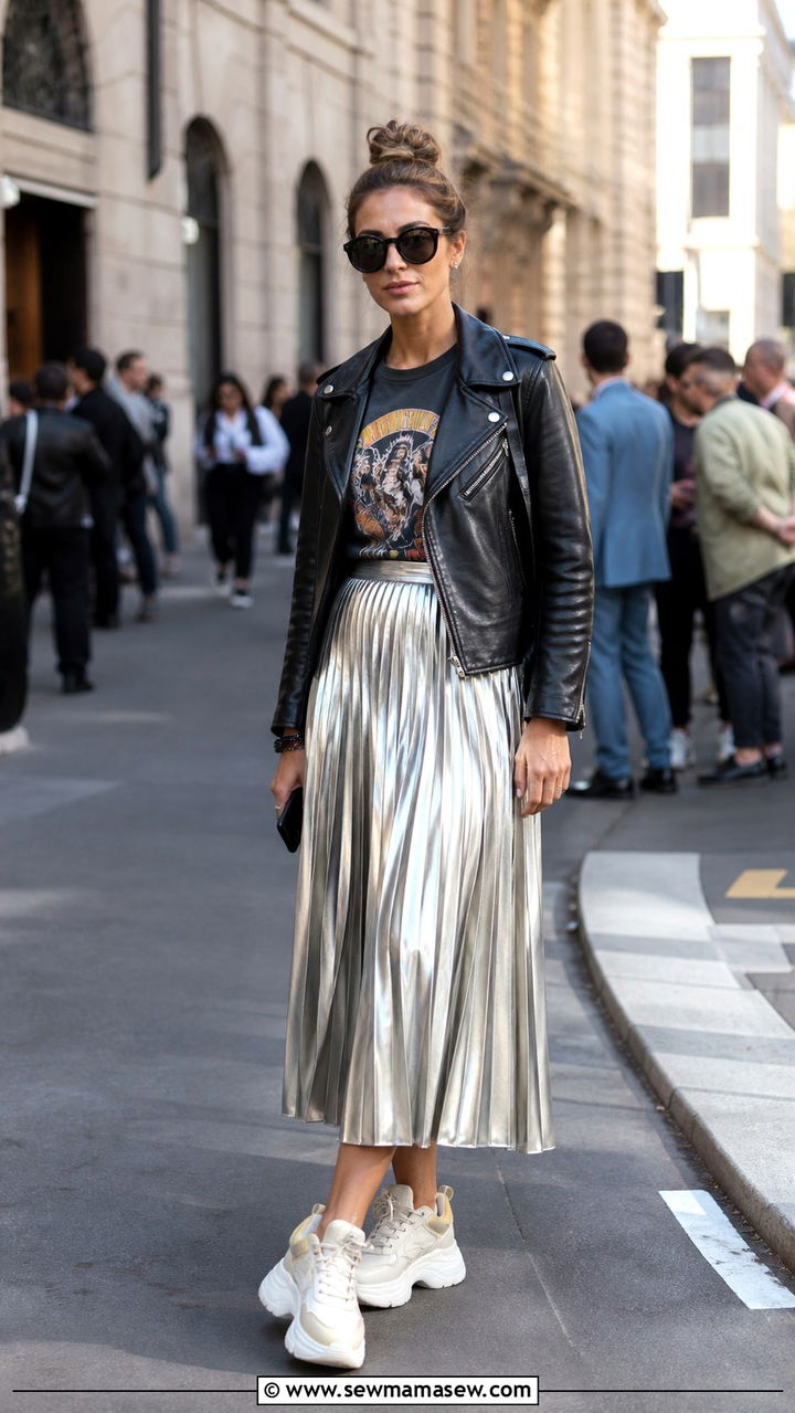 Pleated Midi Skirt with Graphic Tee Milan - 40 What to wear in Milan