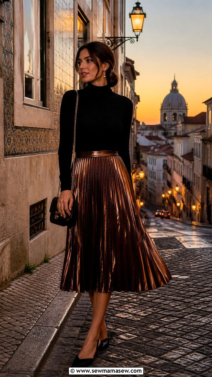 Pleated Midi Skirt with a Fitted Turtleneck - 40 What to wear in Lisbon