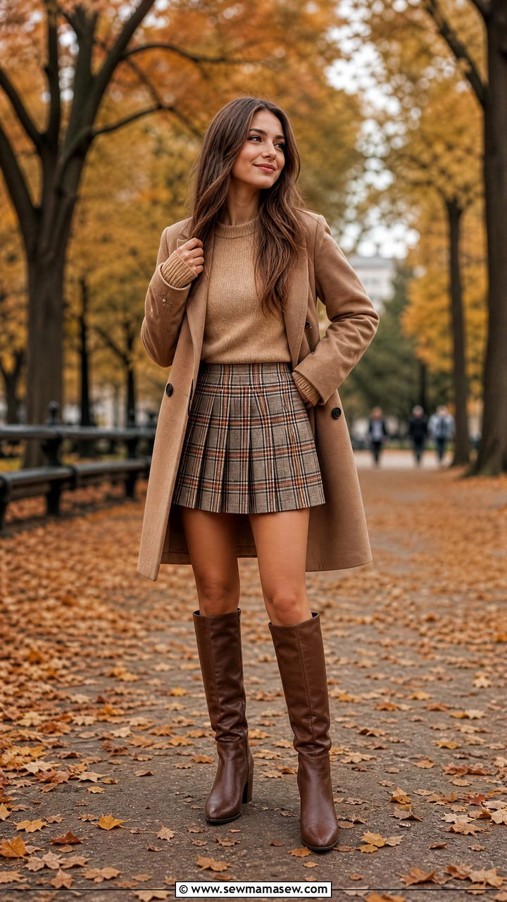 Pleated Mini Skirt With Knee High Boots - 35 mini skirt outfit ideas for women