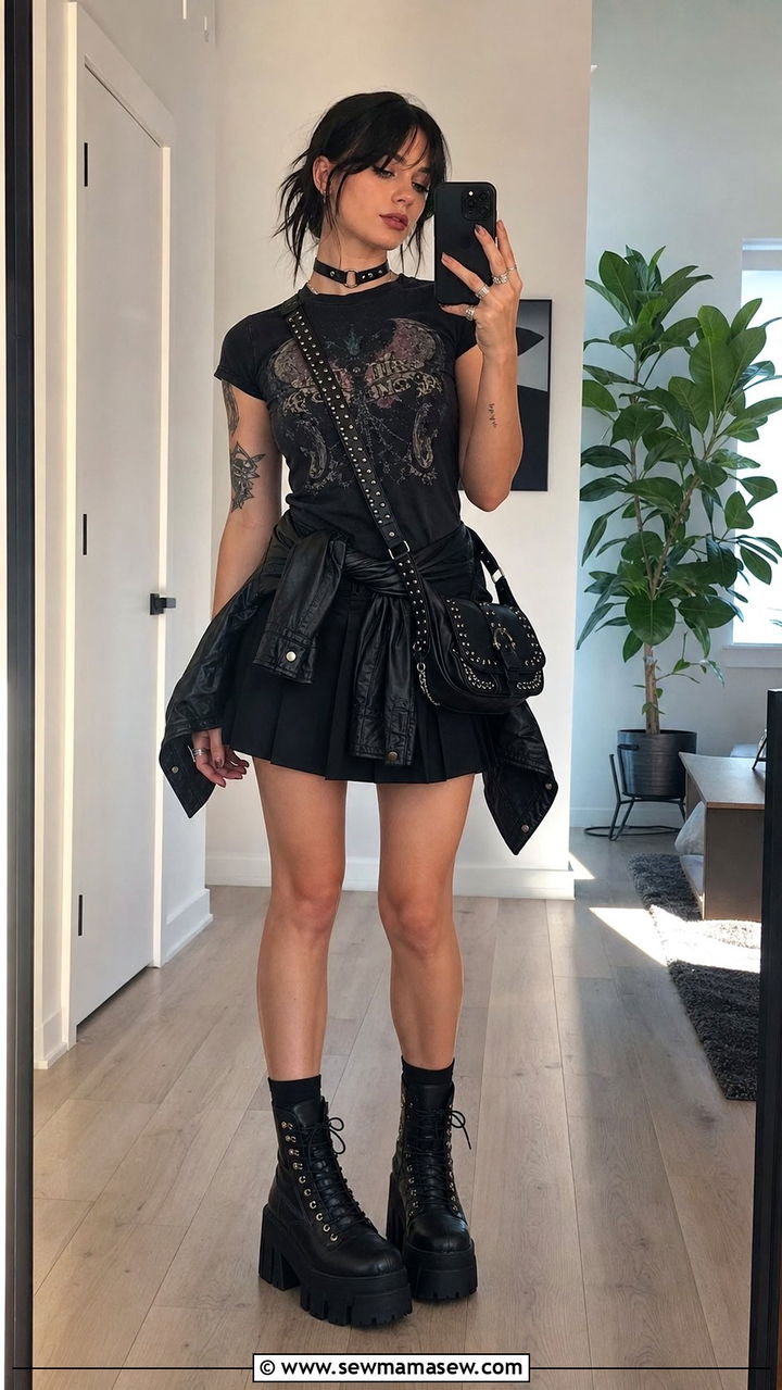 Pleated Mini Skirt and Graphic Tee Concert Outfit - 25 concert outfits inspo