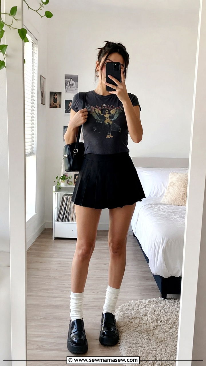 Pleated Mini Skirt with Graphic Baby Tee Outfit - 20 Y2K outfits to copy