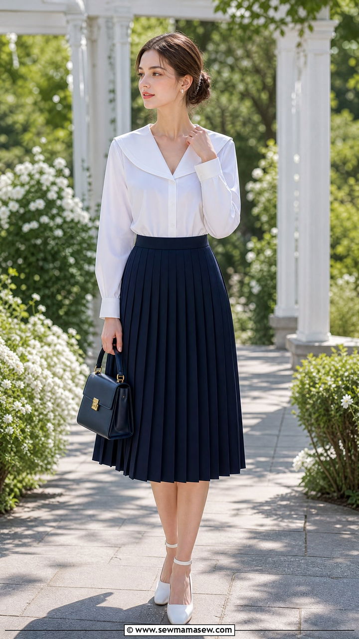 Pleated Navy Skirt with Sailor Collar Top - 25 Sailor outfit ideas