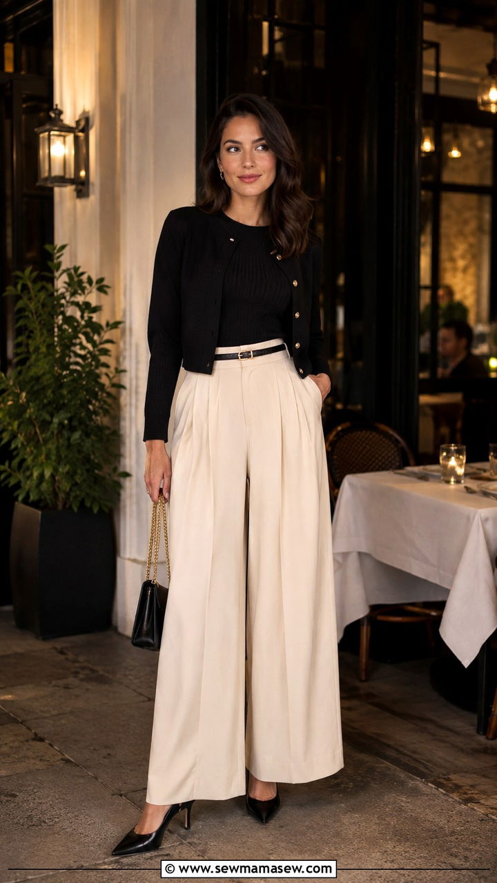Pleated Palazzo Pants with Fitted Knit Top - 30 how to style palazzo pants