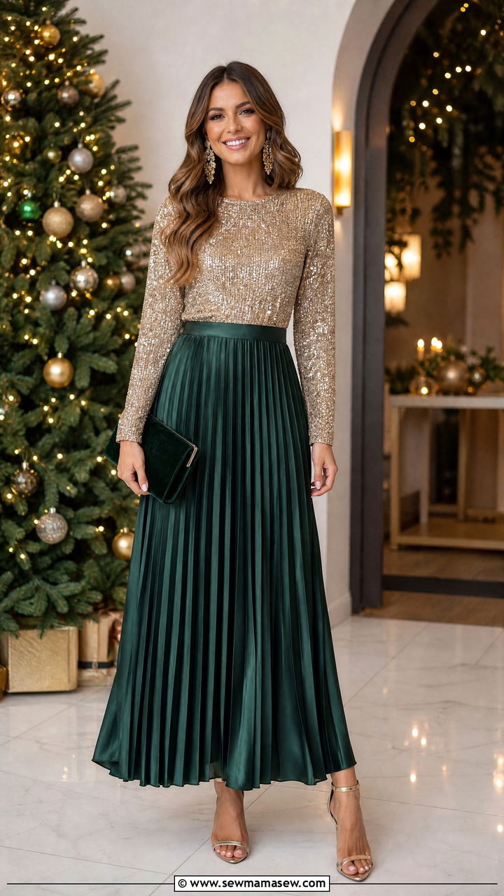Pleated Satin Skirt With Sequin Top and Heels - 25 How to style a pleated skirt
