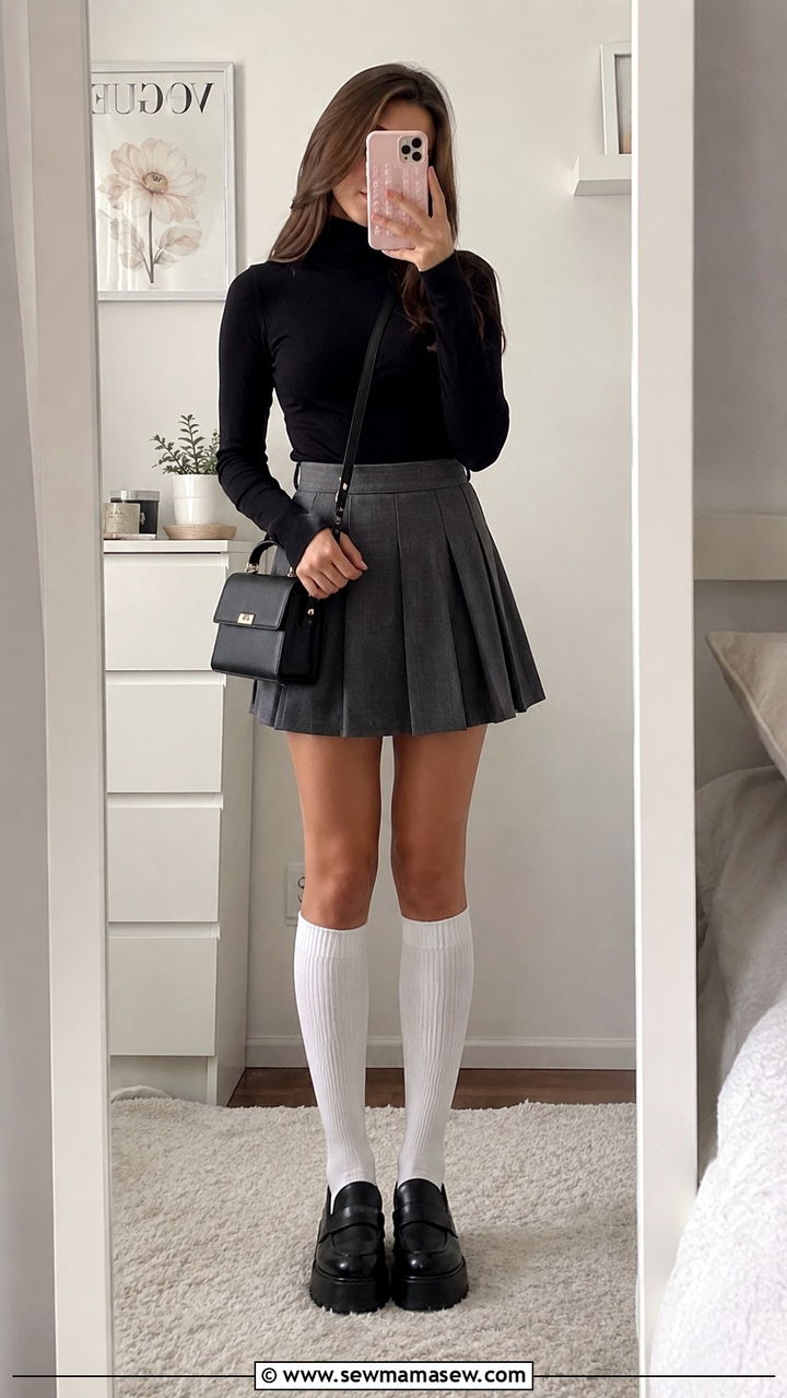 Pleated Skirt And Turtleneck Outfit - 25 Preppy outfits for teens