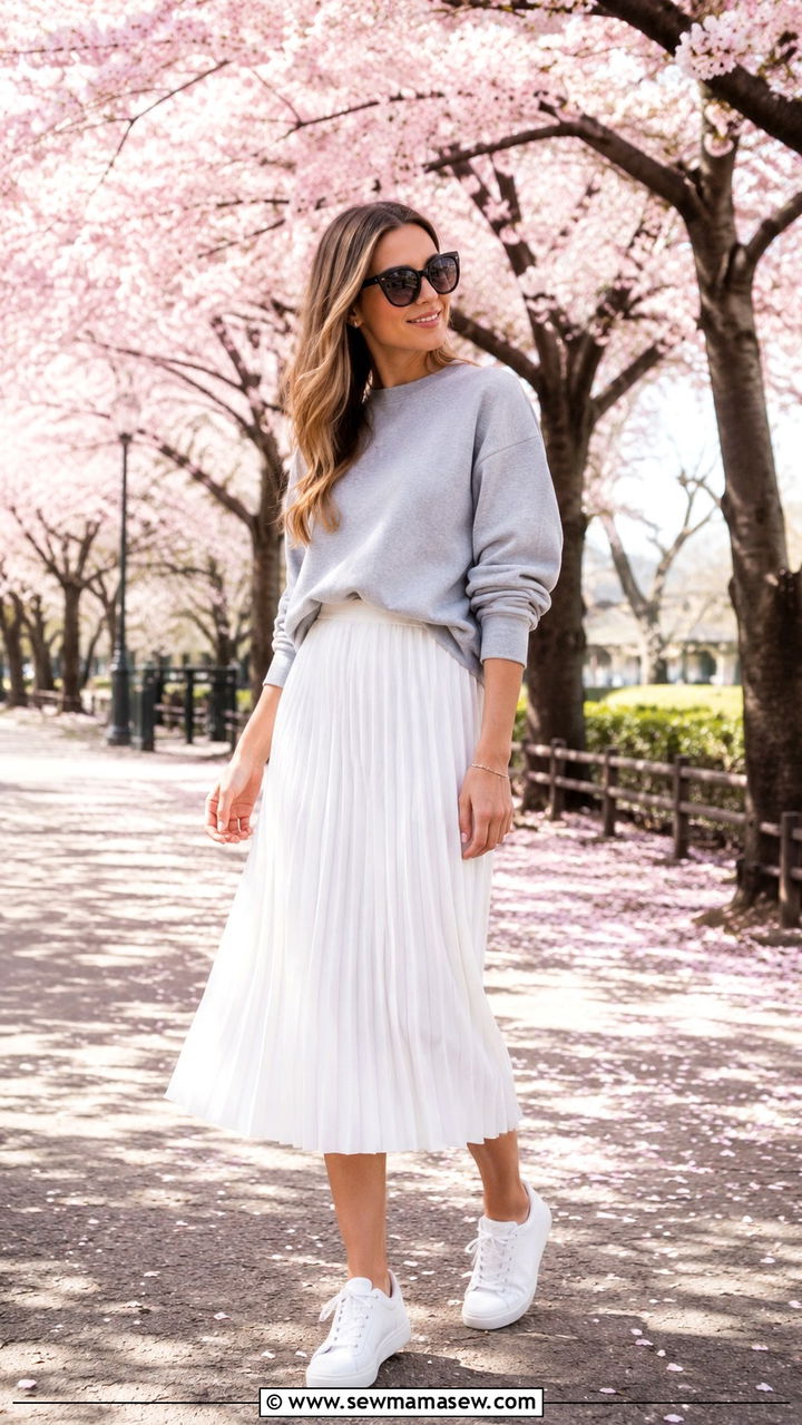 Pleated Skirt Spring Outfit With Bug Eye Sunglasses - 20 spring outfits with bug eye sunglasses