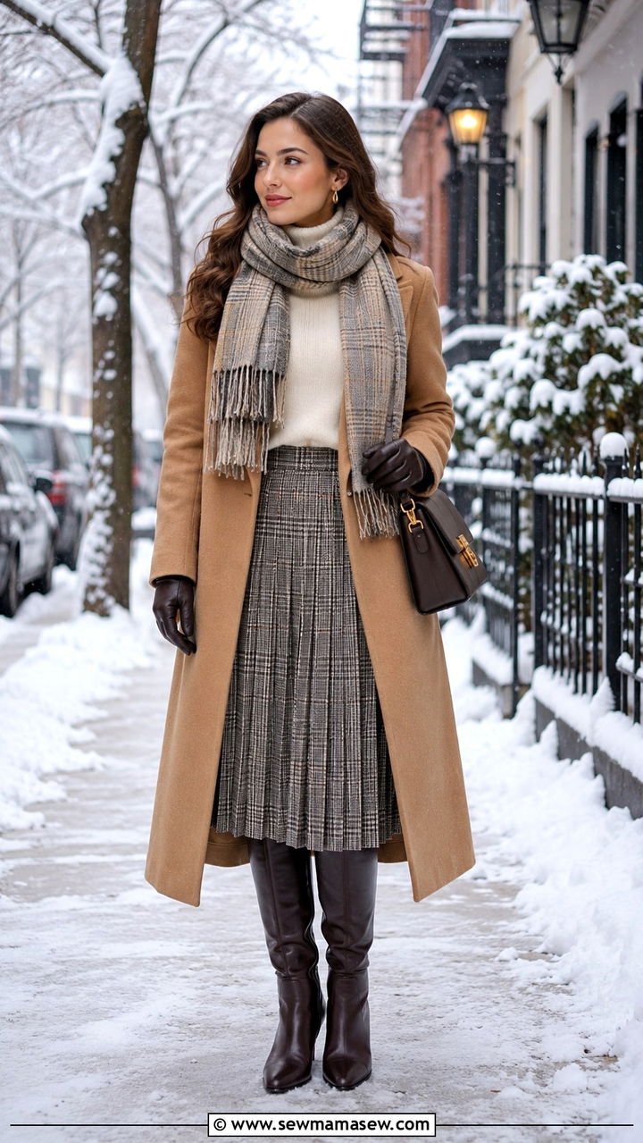 Pleated Skirt Winter Layered Outfit - 30 how to style pleated skirt