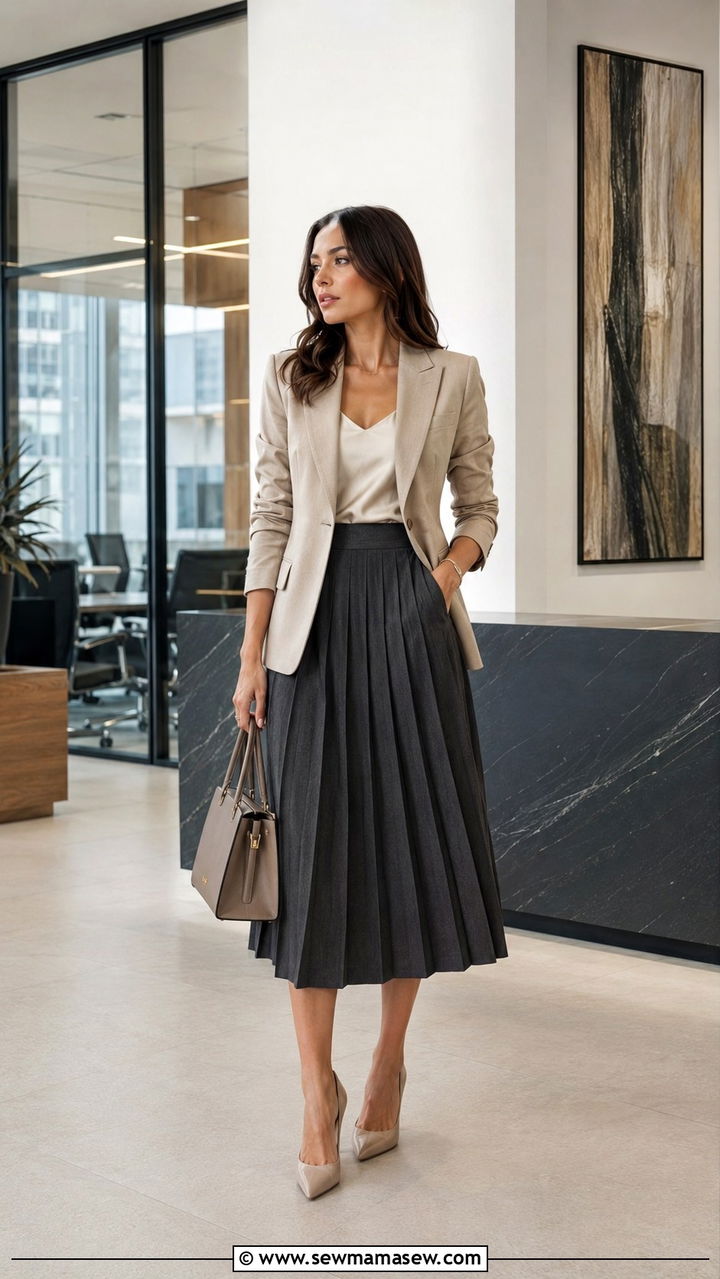 Pleated Skirt With Blazer Outfit - 30 how to style pleated skirt
