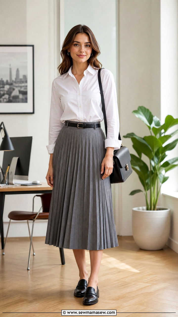 Pleated Skirt With Button Down Shirt and Loafers - 25 How to style a pleated skirt