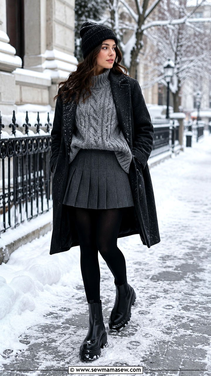 Pleated Skirt With Chunky Boots Winter Outfit - 30 Pleated skirt outfit ideas with boots