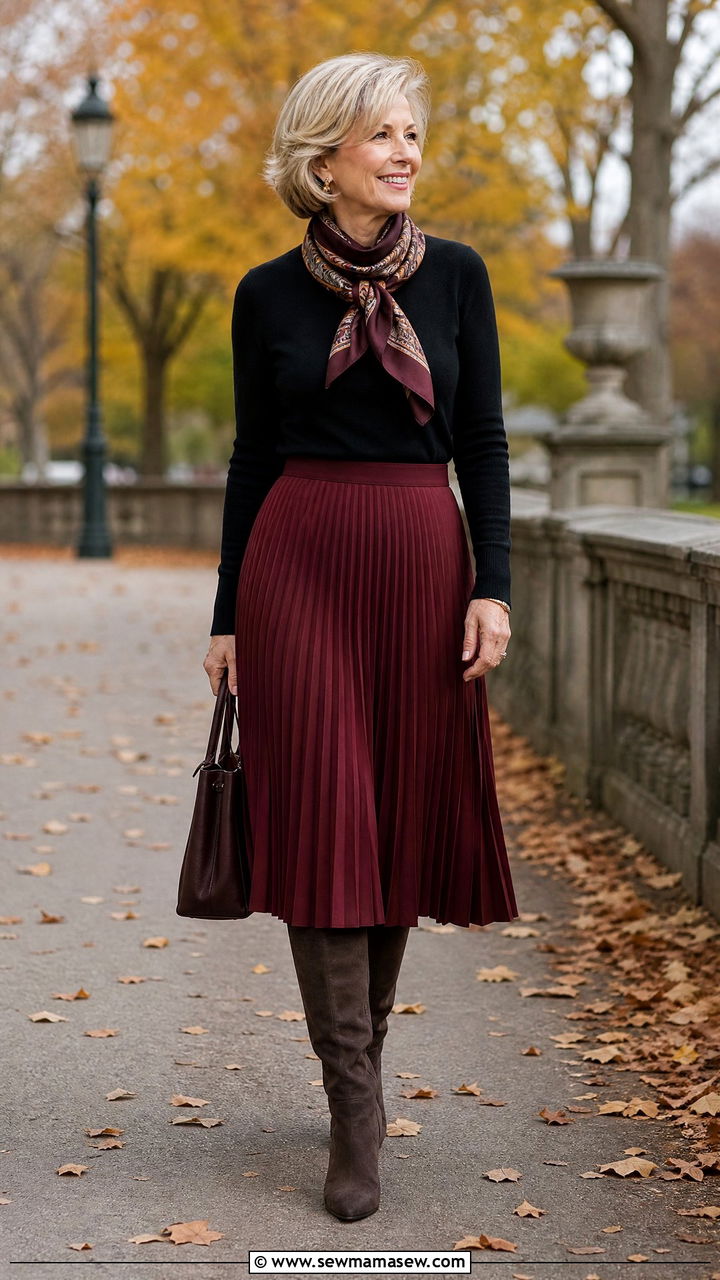 Pleated Skirt With Fitted Sweater - 30 Modest outfits for women over 50