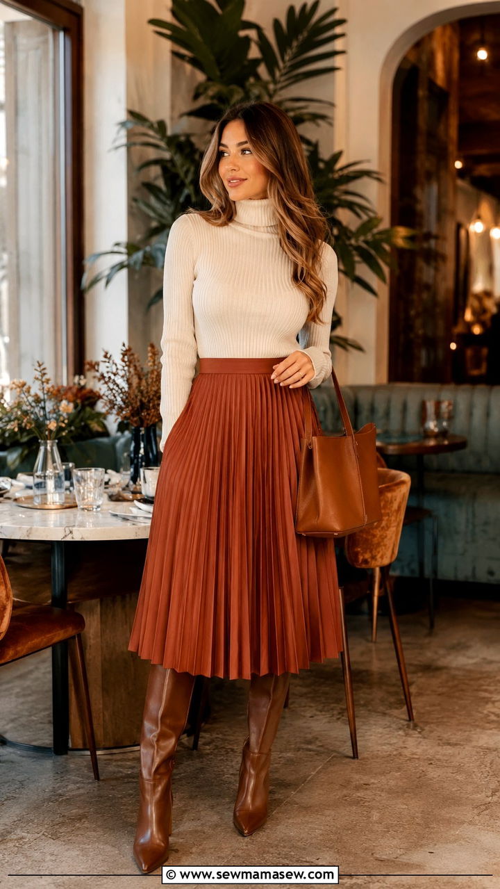 Pleated Skirt With Turtleneck Sweater Brunch - 30 brunch outfits 2026