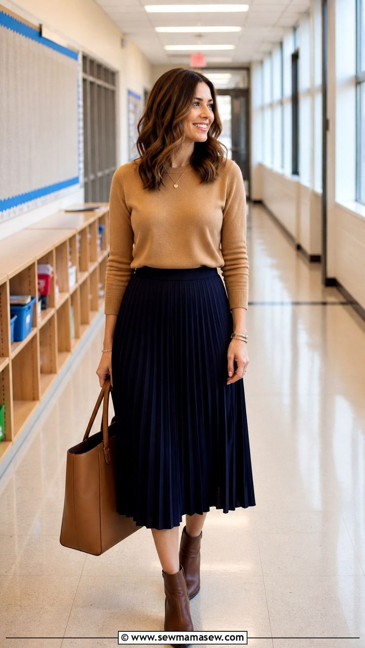 Pleated Skirt and Sweater Teacher Outfit - 40 Teacher outfit ideas